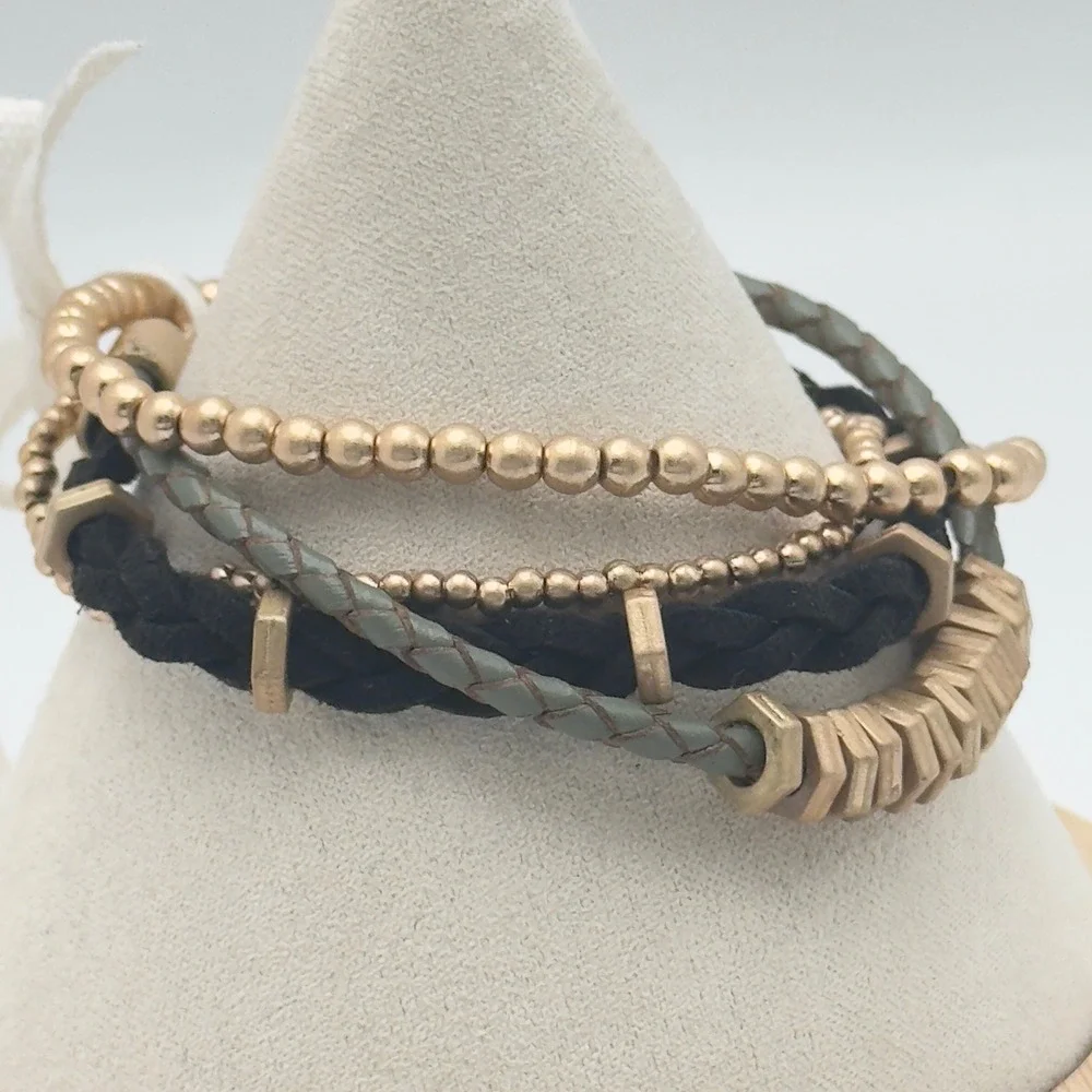 Layered Beaded‎ Wrap Bracelet Gold Tone